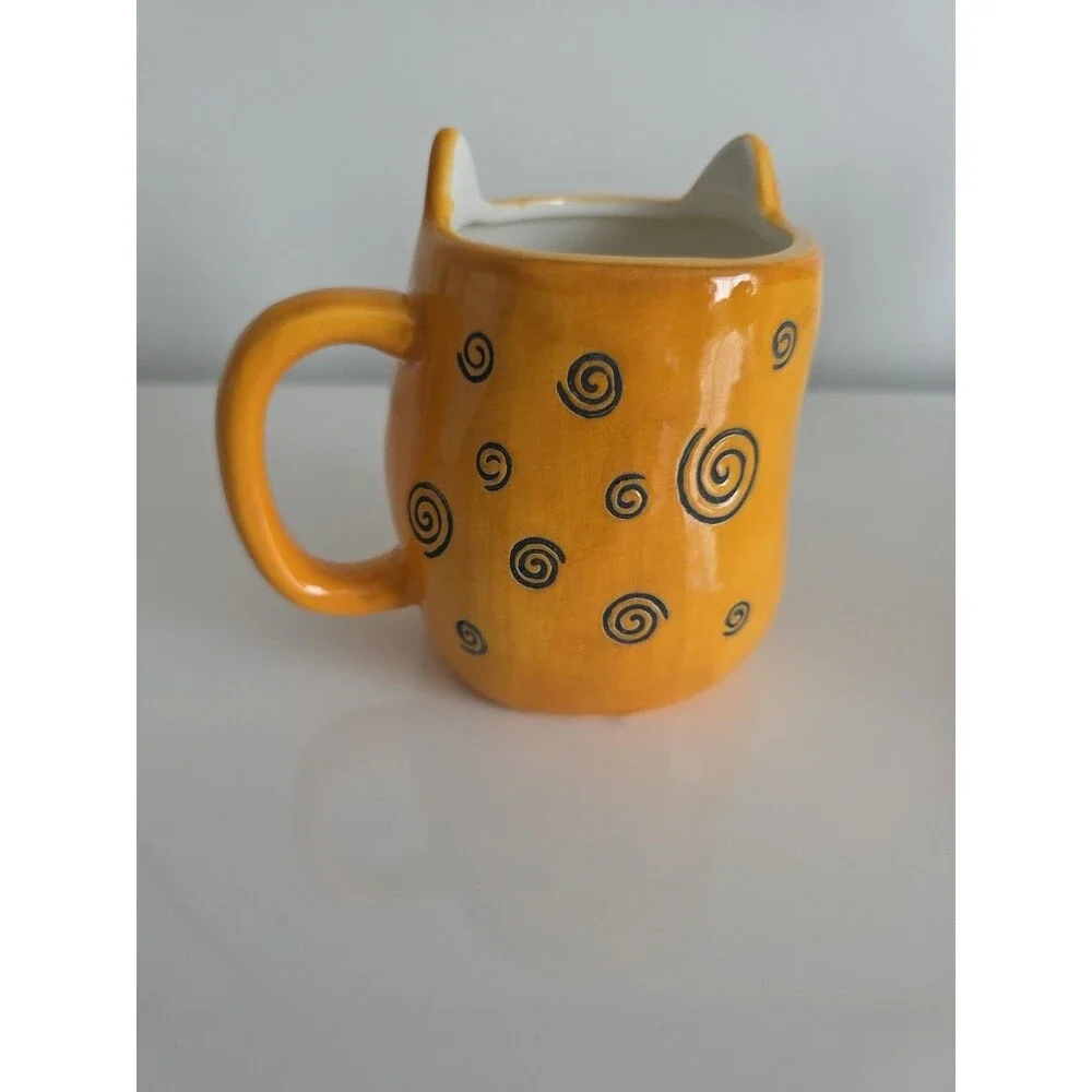 Cat Face Ceramic Mugs Set of 4 10oz Stoneware Coffee‎ Cups 1 Cracked